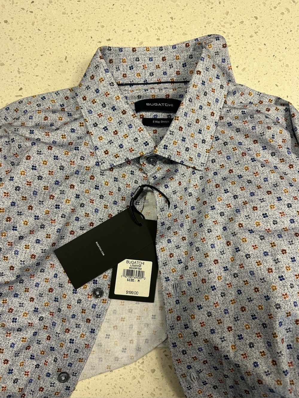 Bugatchi Men’s Light Blue Button-Down Shirt with Multicolor Micro Floral Print